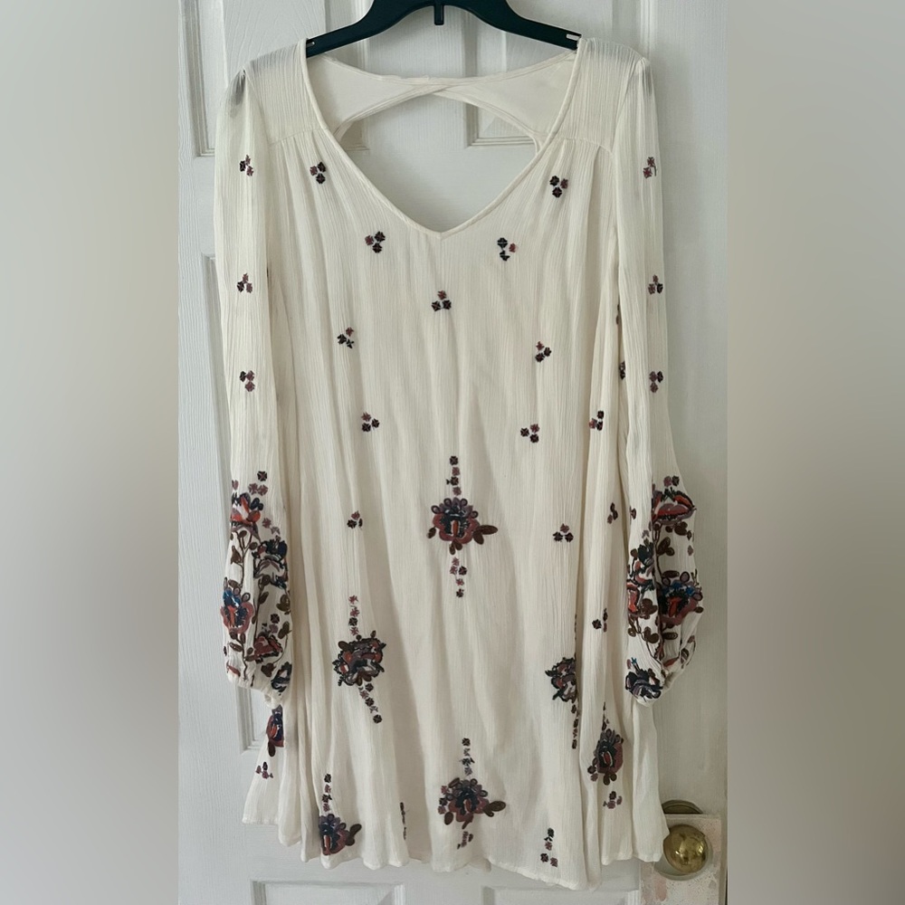 Free People Cream Boho Embroidered Tunic Dress